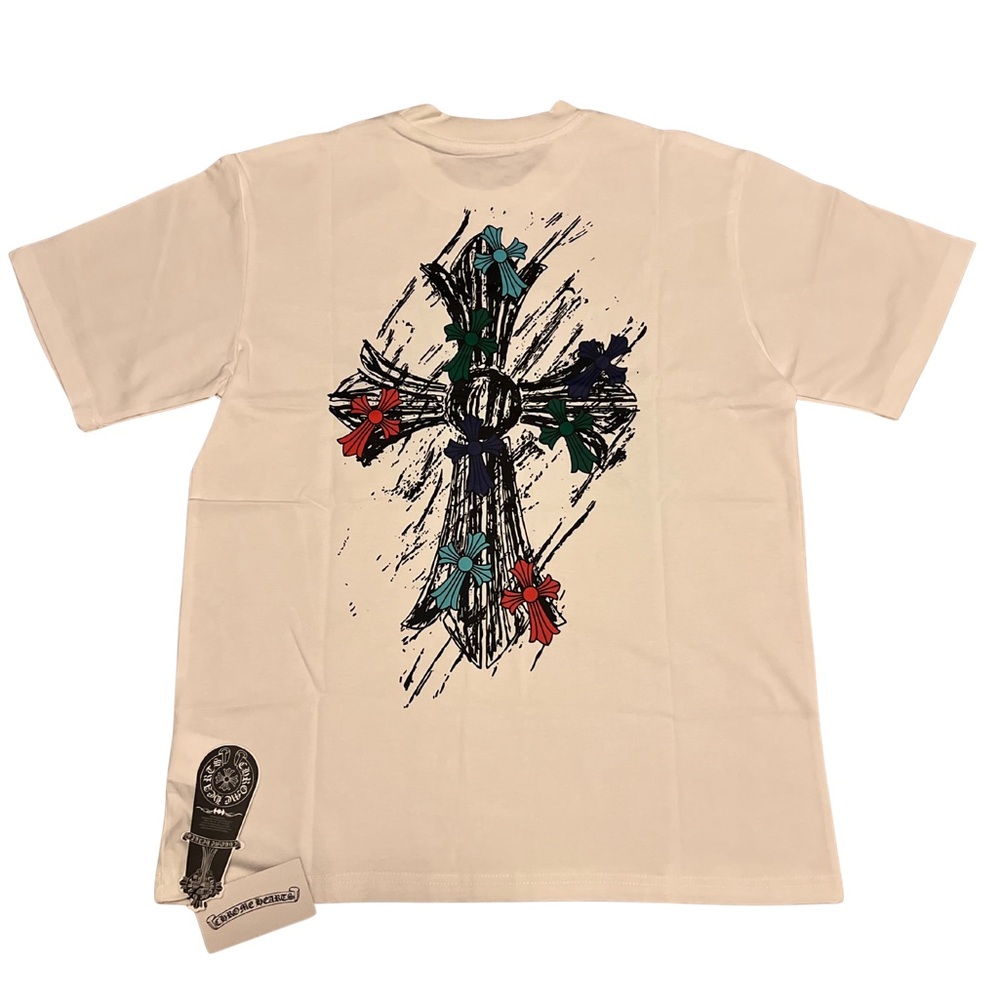 Chrome Hearts Cream T-Shirt with Multicolor Cross
